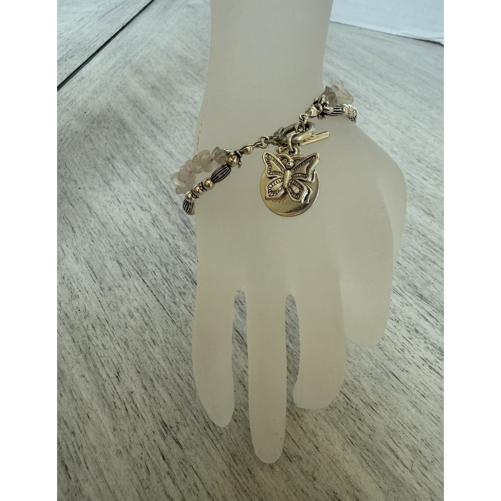 Double Strand Clear Quartz Bracelet Butterfly I Love You Mom Silver Charm Gift